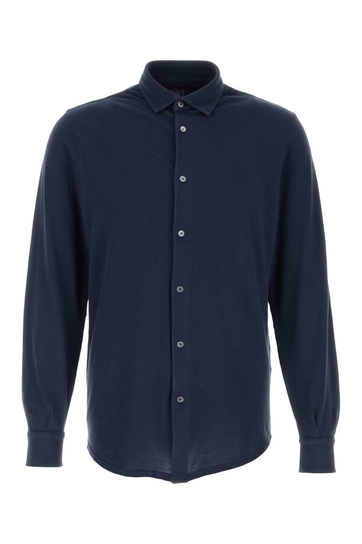 Fedeli Navy Blue Piquet Shirt Size US L / EU 52-54 / 3 - 1 Thumbnail