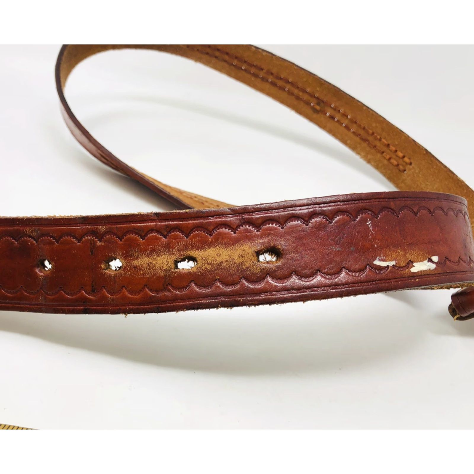 Vintage VINTAGE KENT Leather Western Belt Mens 47” Brown Spellout Embossed Braided KP21 Size ONE SIZE - 3 Thumbnail