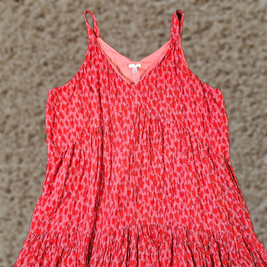 Joie Joie Dress Womens XL Red Tiered Midi Lined Western Casual Beachy Sundress Sleeveless V-Neck Pullover Geometric Pattern Size XL / US 12-14 / IT 48-50 - 1 Thumbnail