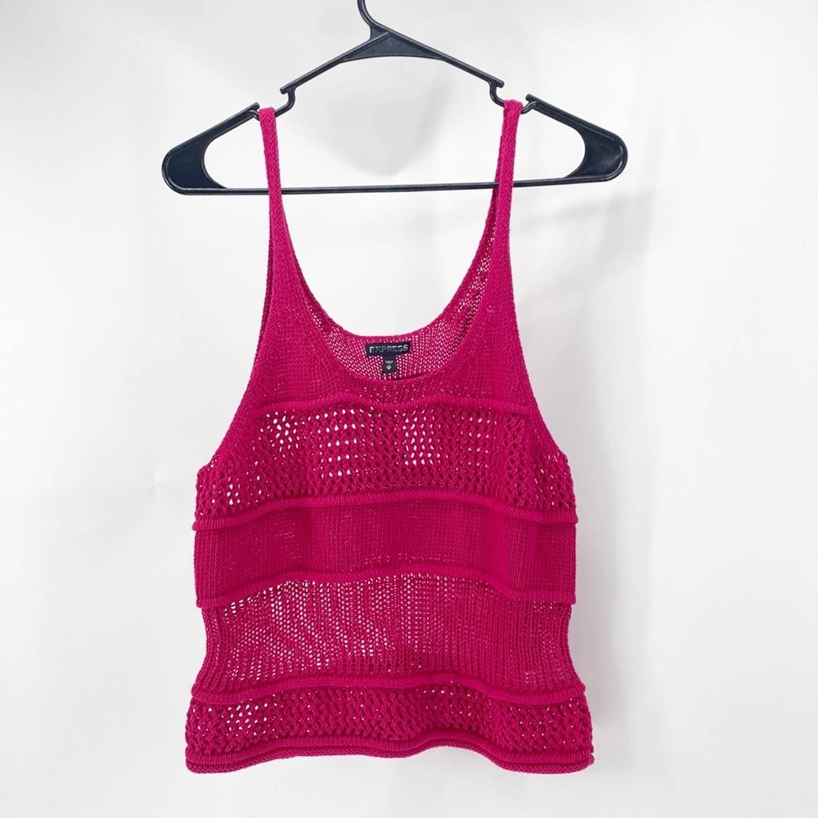 Express Express crochet open knit semi crop pink tank Top beach Grailed