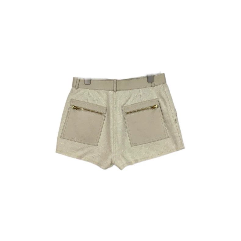 Gucci Gucci Beige leather stitching design full logo shorts 2502- Size US 38 / EU 54 - 2 Thumbnail