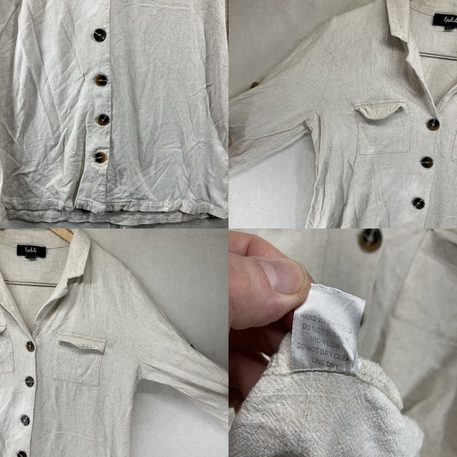 Vintage VINTAGE Retro 90s Linen Blend XL Tunic Top Beige Button Front Tie Back Long Lagenlook Size XL / US 12-14 / IT 48-50 - 9 Thumbnail