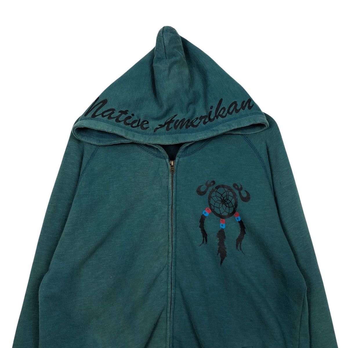 Japanese Brand Vintage LockHeaven Teal Zip Hoodie Embroidered Dreamcatcher Size US L / EU 52-54 / 3 - 4 Thumbnail