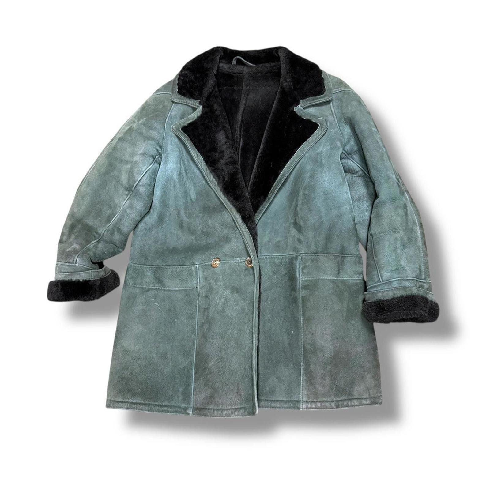 Hunter Green + Black Suede Leather Wool Coat
