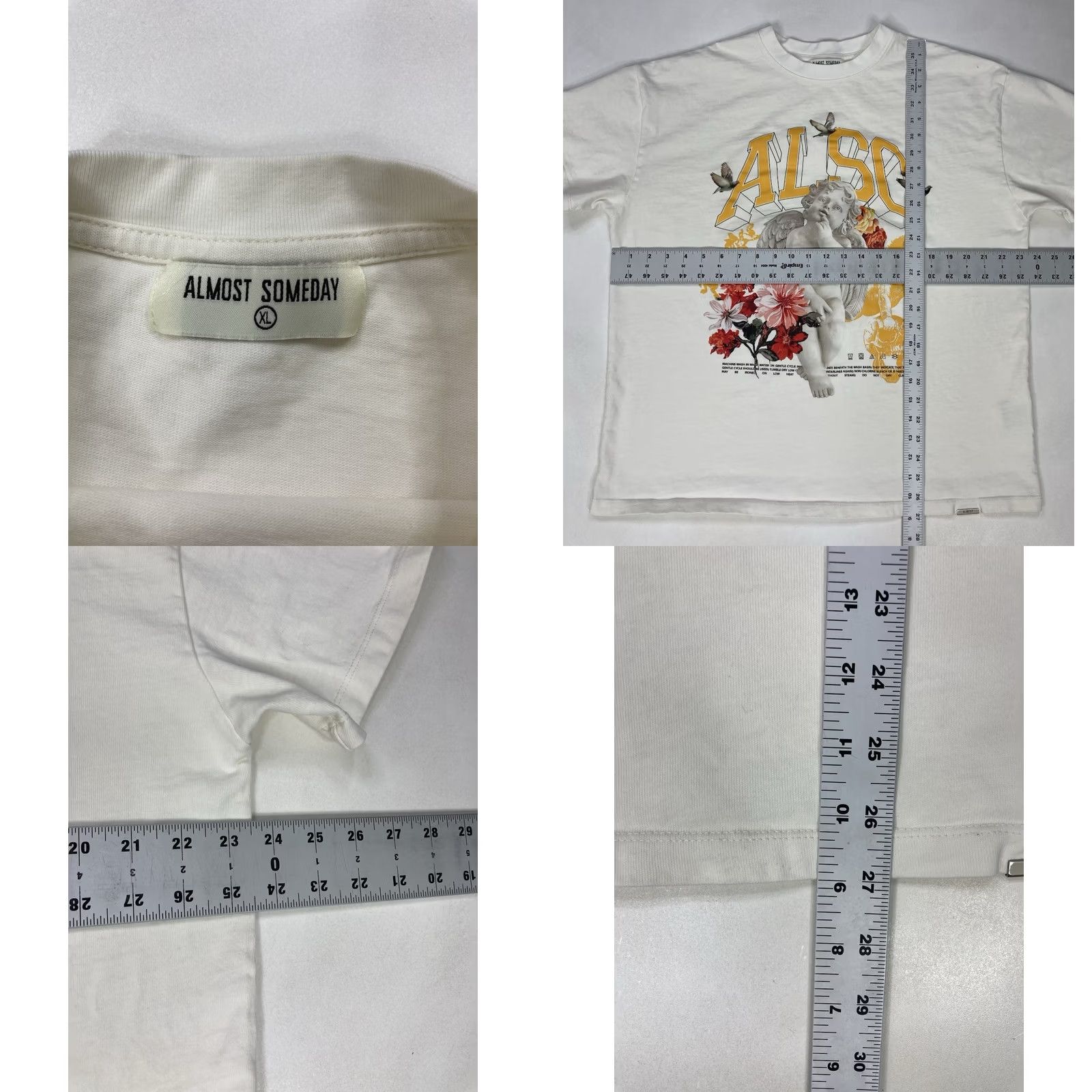 Vintage Almost Someday White T-Shirt Men XL Short Sleeve Graphic Cupid Angel Flower Crew Neck Logo All Seasons Comfort Shirt Size US XL / EU 56 / 4 - 8 Thumbnail