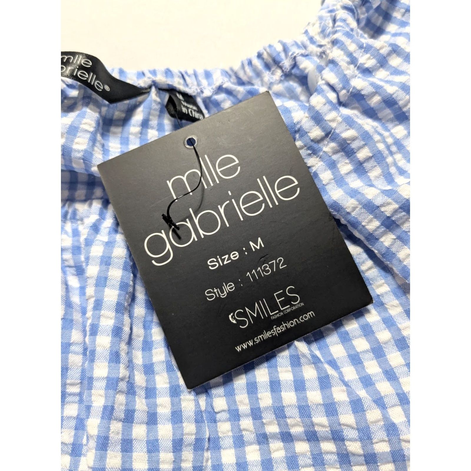 Vintage MLLE GABRIELLE Blue White Gingham Dress - Women Medium Pullover NEW Midi Sundress Short Puff Sleeve Scoop Neck Womens Size M / US 6-8 / IT 42-44 - 5 Thumbnail