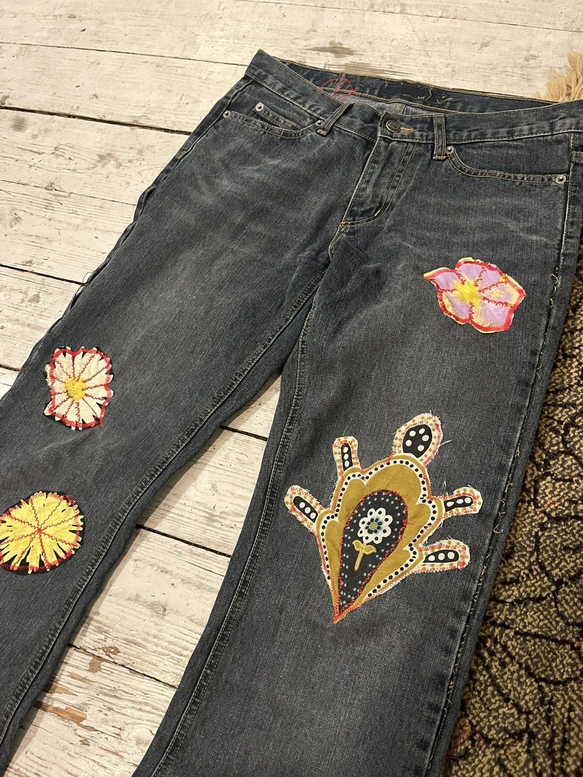 Kapital 90s Vintage Flared Sashiko Boro Patchwork Repaired Denim Size 32" / US 10 / IT 46 - 3 Thumbnail