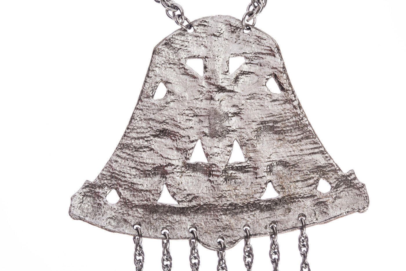 Designer Vintage Silver Tone Etruscan Inspired Bell Tassel Necklace Size ONE SIZE - 3 Thumbnail