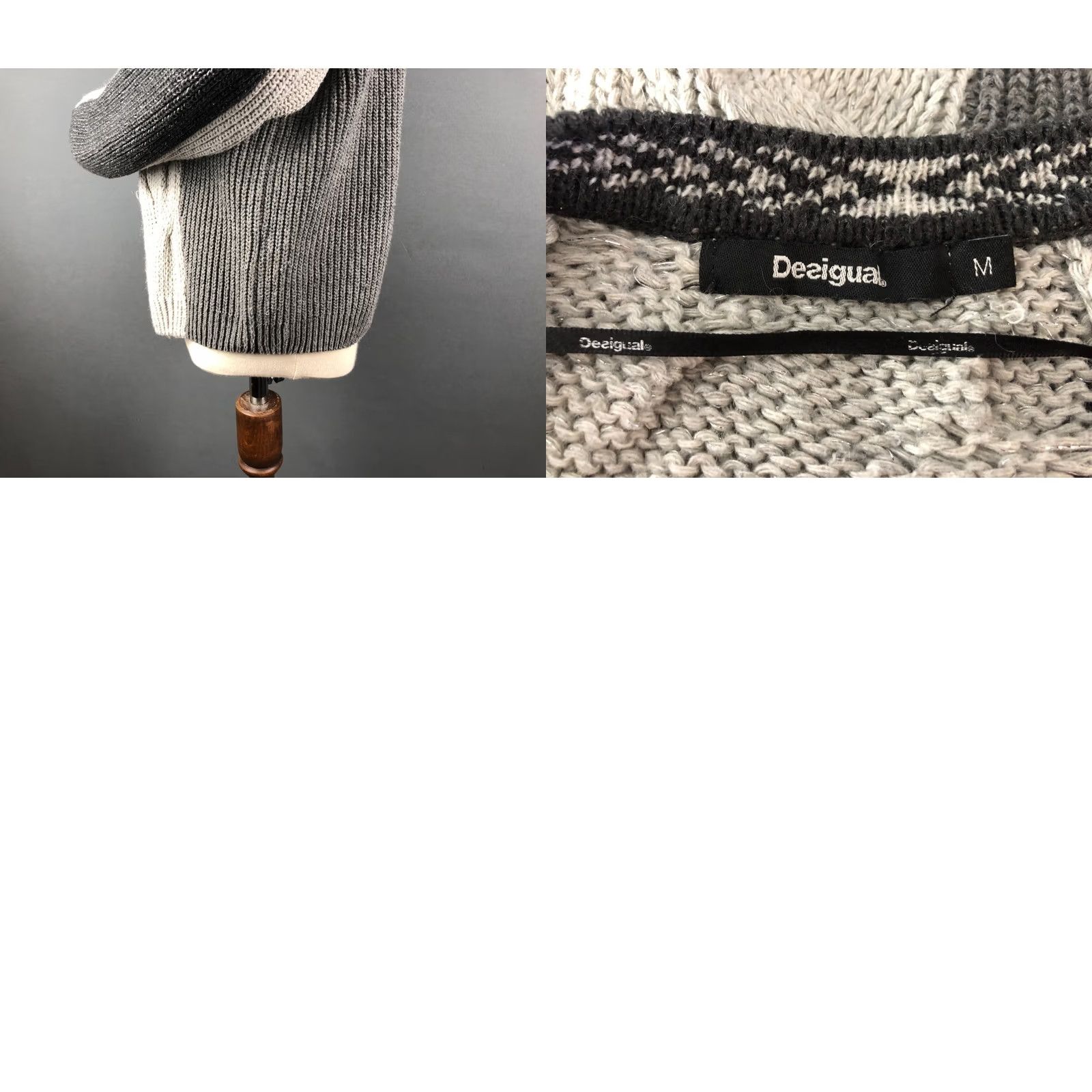 Desigual Desigual Women's Sweater Gray Cotton Blend Floral Cable-Knit Crew Neck Pullover Casual Size M Womens Size M / US 6-8 / IT 42-44 - 8 Thumbnail