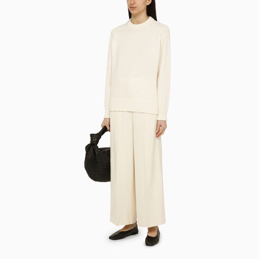 Loulou de Saison o1d2blof0824 Cotton-Blend Crew-Neck Sweater in Ivory Size L / US 10 / IT 46 - 2 Thumbnail