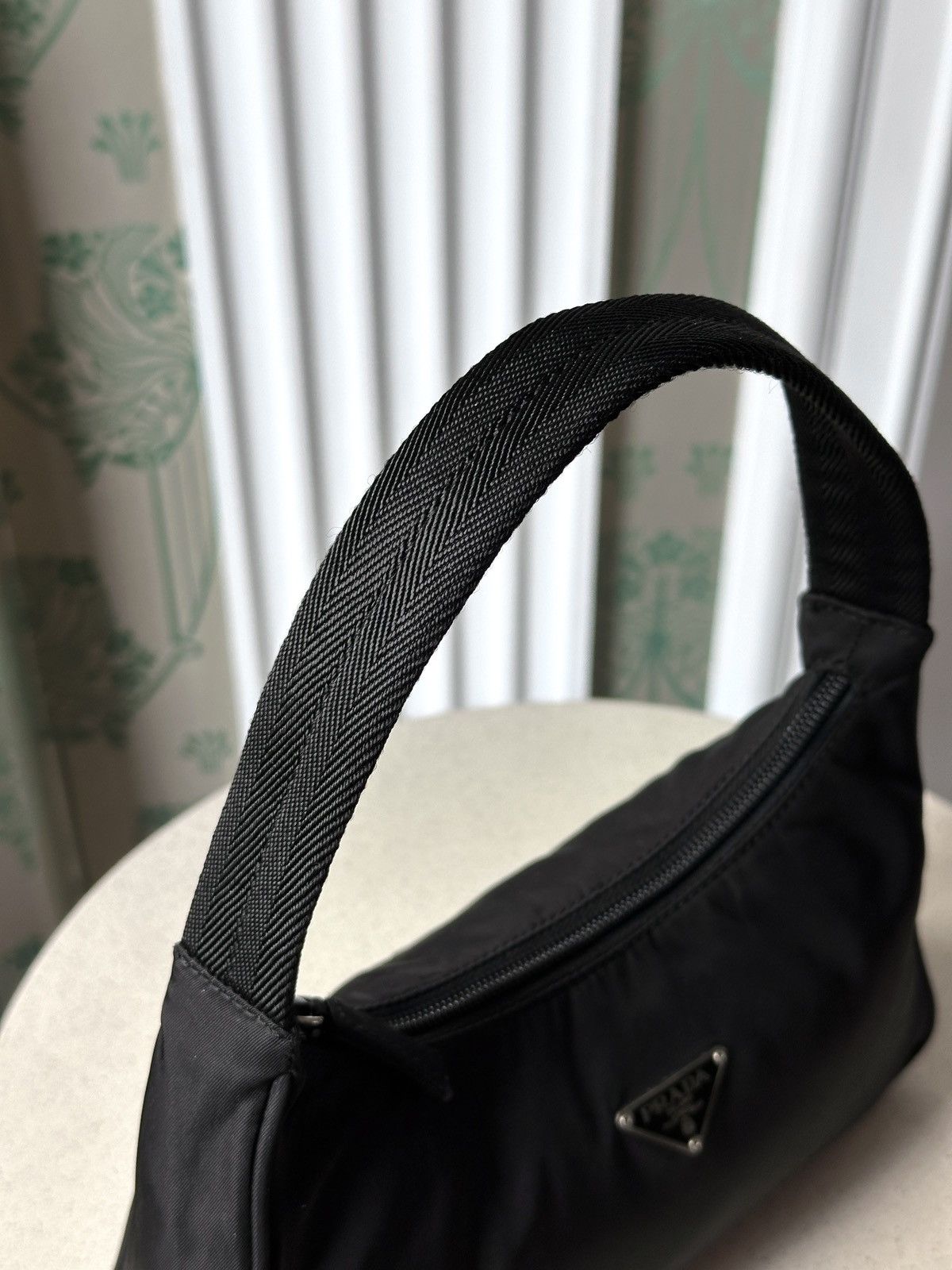Prada PRADA Nylon Black Triangle Logo Mini Hobo Bag Size ONE SIZE - 12 Thumbnail