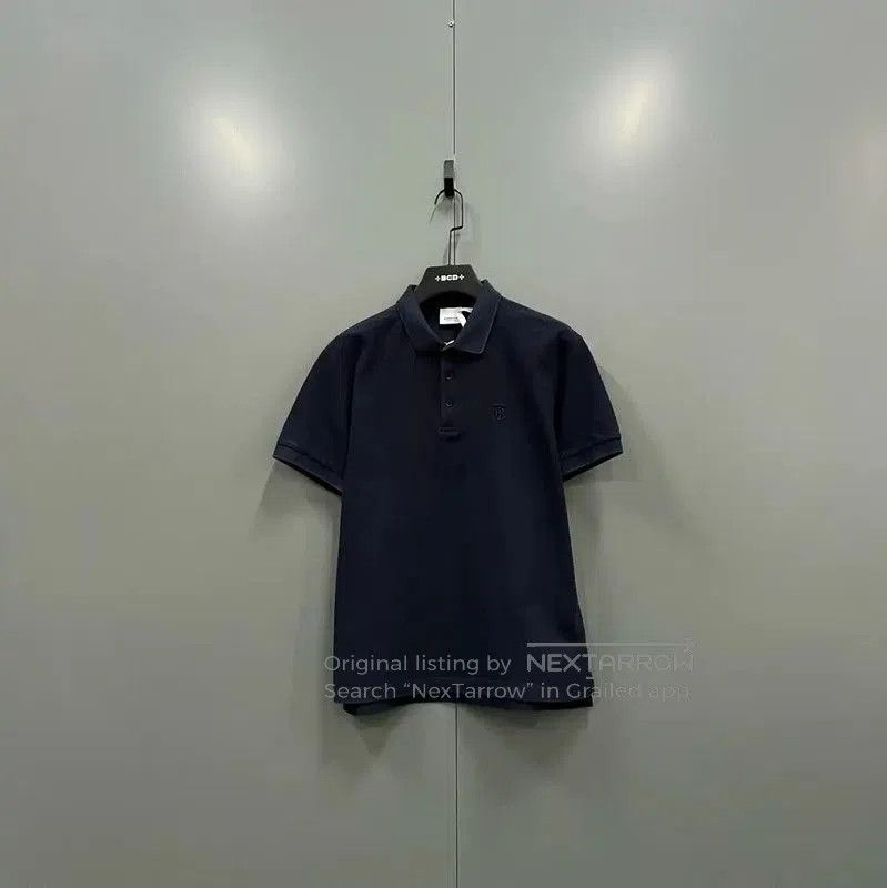 Burberry Men's Navy Cotton Short Sleeve Polo.