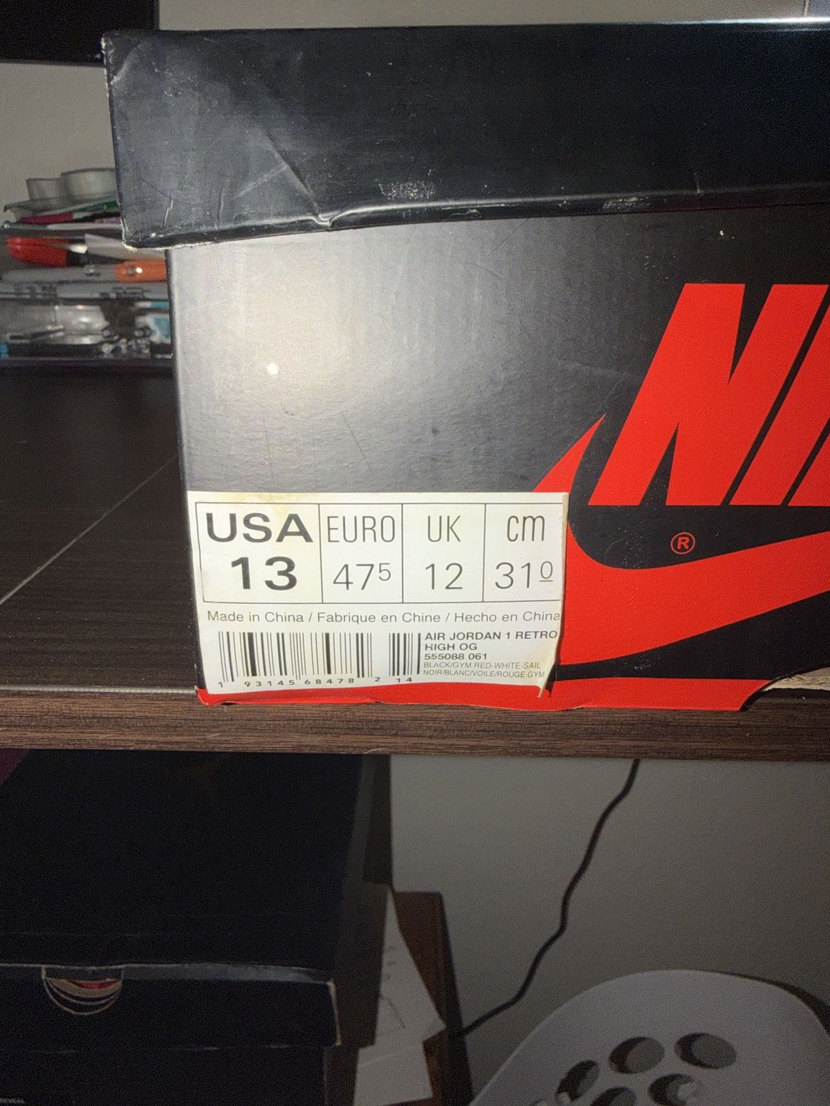 Jordan Brand Air Jordan 1 High (Black Gym Red) Size US 13 / EU 46 - 3 Thumbnail
