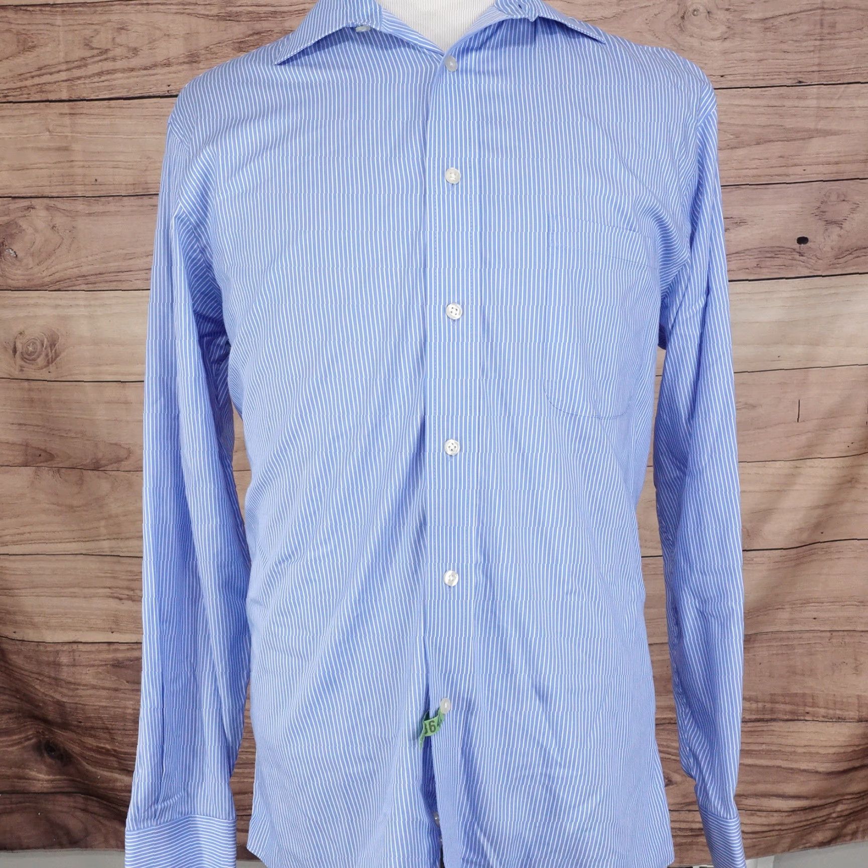 Chaps CHAPS COMFORT STRETCH REGULAR FIT DRESS SHIRT MENS SIZE 16 34/35 BLUE STRIPED LONG SLEEVE COTTON COLLARED BUTTON NICK? Size 42R - 3 Thumbnail