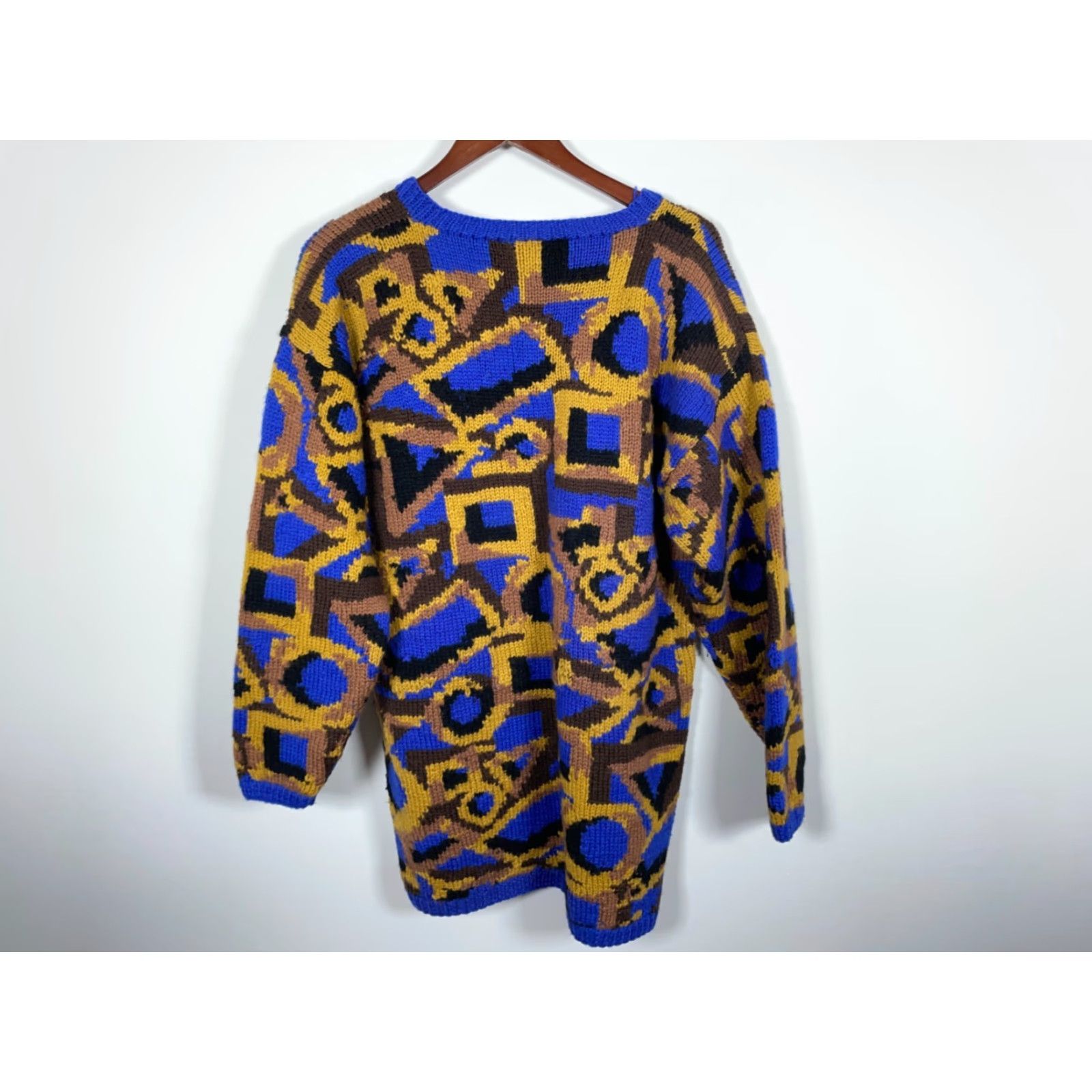 Vintage VINTAGE Adrienne Vittadini Sweater Women Small Blue Heavyweight Geometric Wool Knit Pullover 90s Retro Womens Size S / US 4 / IT 40 - 2 Thumbnail
