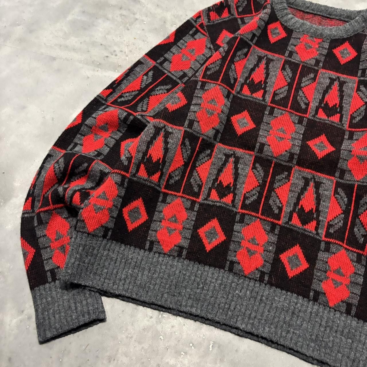 Japanese Brand × Vintage Crazy Vintage 90s Red 3D Knit Pattern Coogi Style Sweater! Size US L / EU 52-54 / 3 - 3 Thumbnail