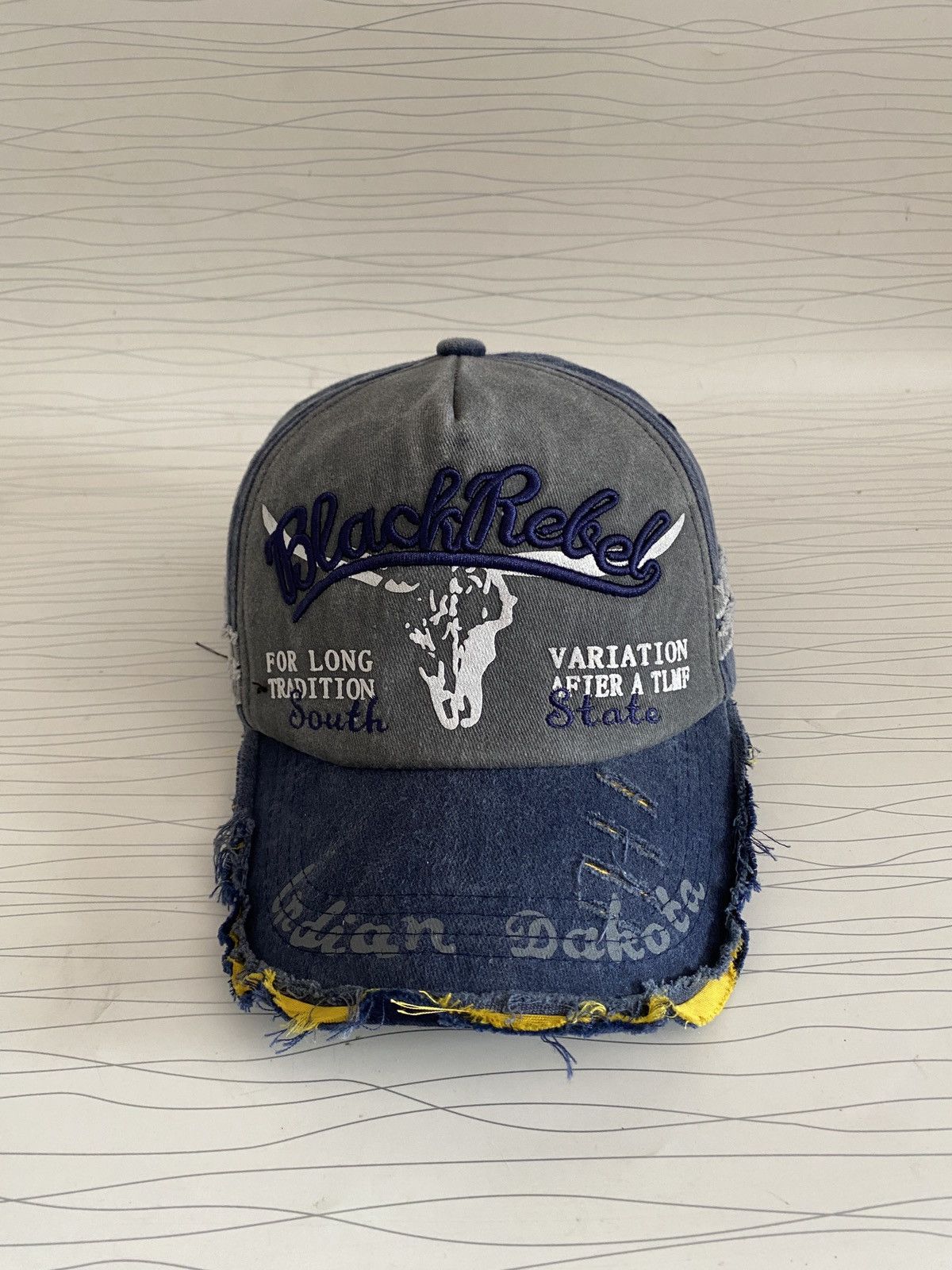 Other Black Rebel South State Indian Dakota Distressed TruckerHat Size ONE SIZE - 2 Thumbnail