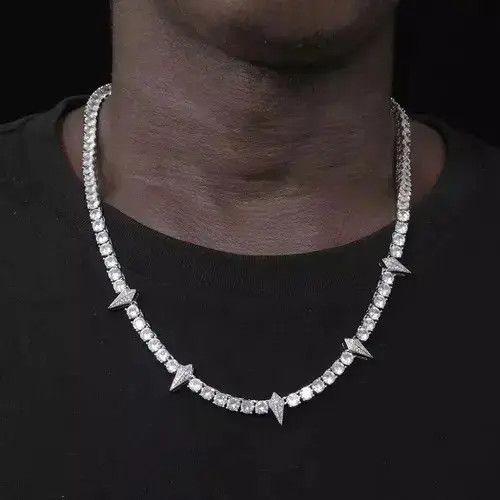 Jewelry 18" Tennis Chain Spike Charm Necklace in Silver, Men's