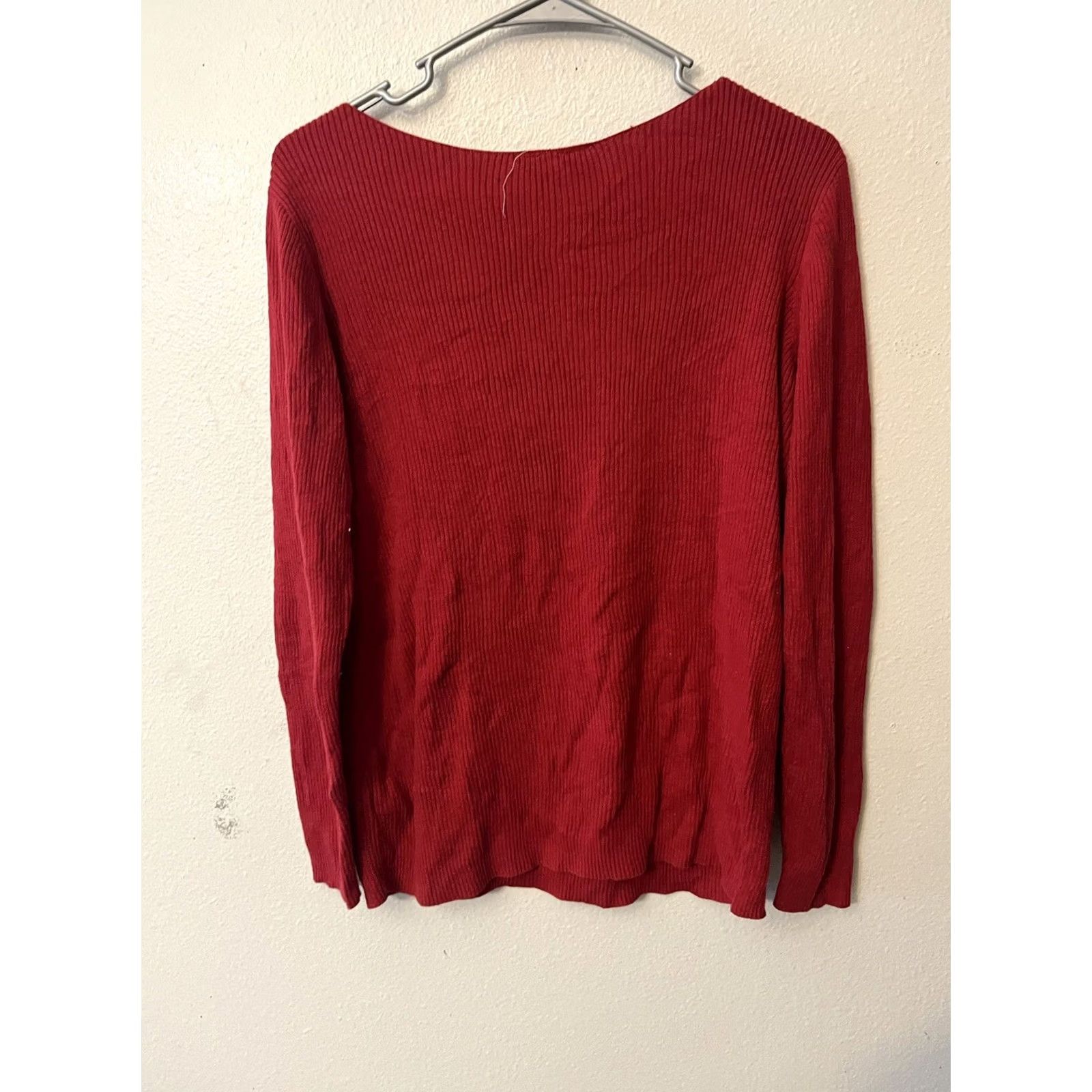 Gap GAP Sweater Women's Medium Red Boatneck Ribbed Knit Pullover Cotton Sz Size M / US 6-8 / IT 42-44 - 2 Thumbnail
