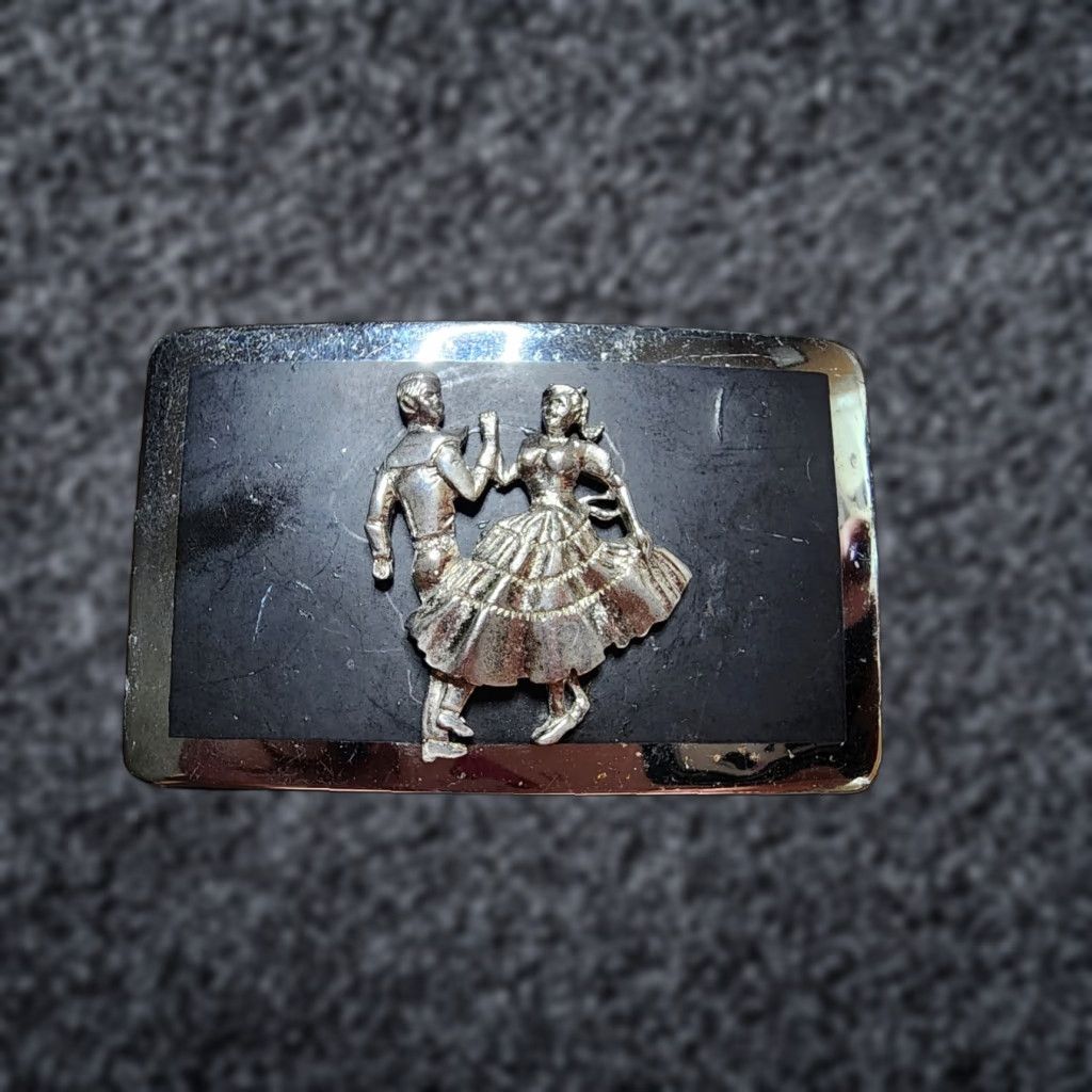 Vintage VINTAGE Square Dancing Cowboys Belt Buckle Silver Black Size ONE SIZE - 1 Thumbnail