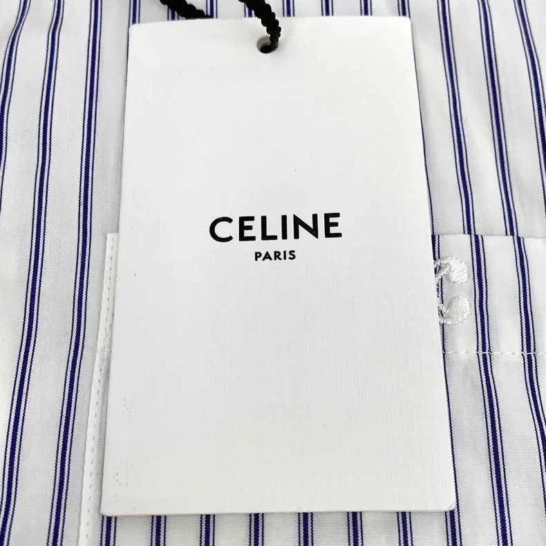 Celine Blue Striped Cotton Short Sleeve Shirt Size XXS / US 00 / IT 34 - 6 Thumbnail