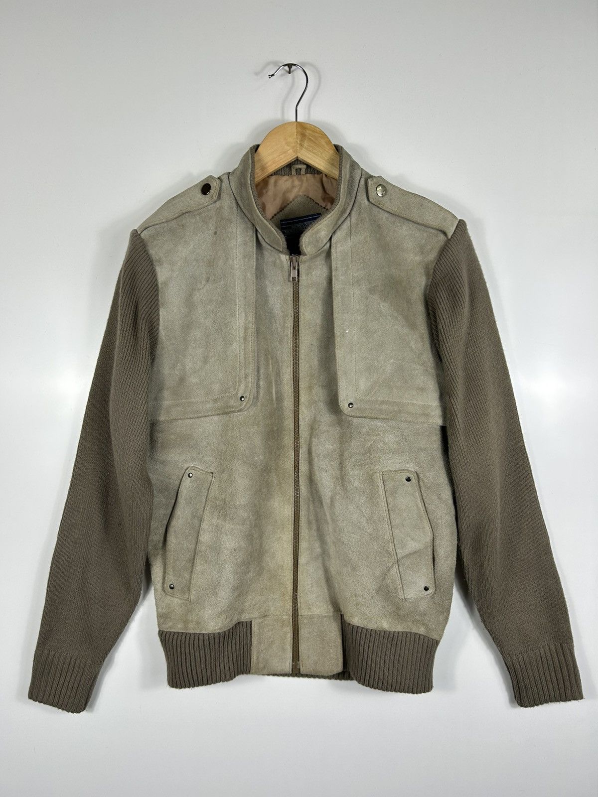 Japanese Brand ⚡️Vintage Mervyn’s Zipper Knit Sleeve Suede Leather Jacket Size US M / EU 48-50 / 2 - 1 Thumbnail