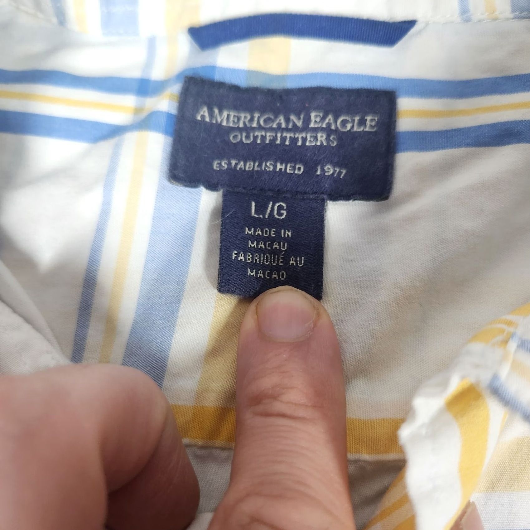 American Eagle Outfitters American Eagle Shirt Men Large White Yellow Blue Striped Button Up Long Sleeve Size US L / EU 52-54 / 3 - 4 Thumbnail