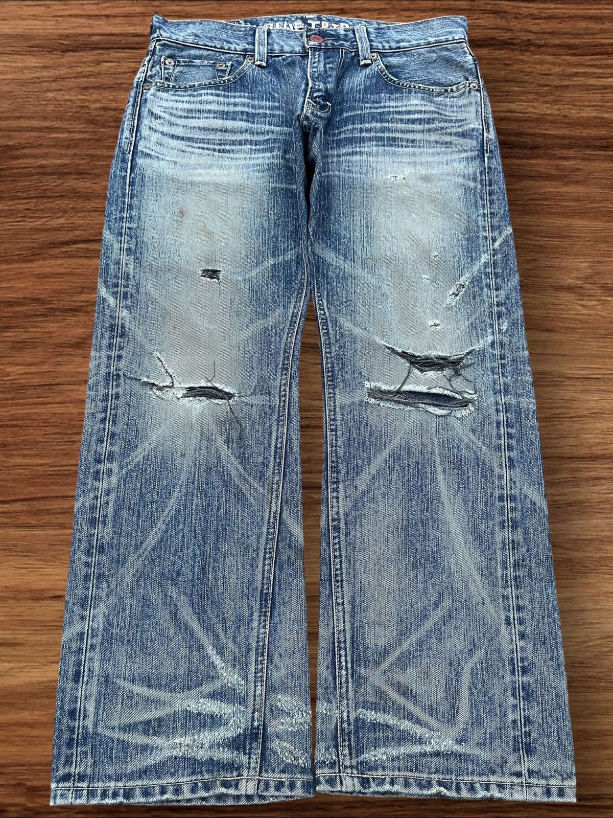 Edwin Vintage Japanese Brand Blue Way Distressed Wide Leg Jeans Size US 34 / EU 50 - 1 Thumbnail