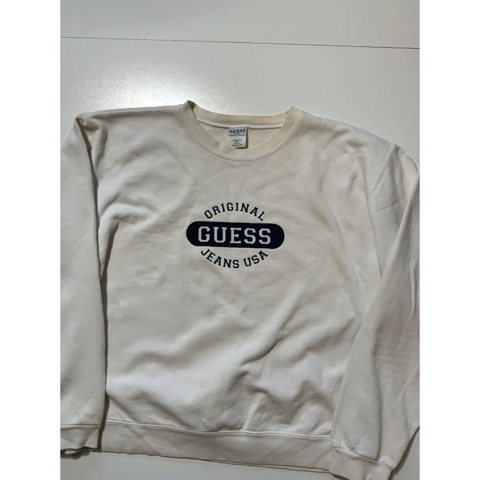 Guess VINTAGE Guess Jeans USA Script Graphic Crewneck Pullover Sweatshirt Mens L White 90s Decade Theme" Size US L / EU 52-54 / 3 - 4 Thumbnail
