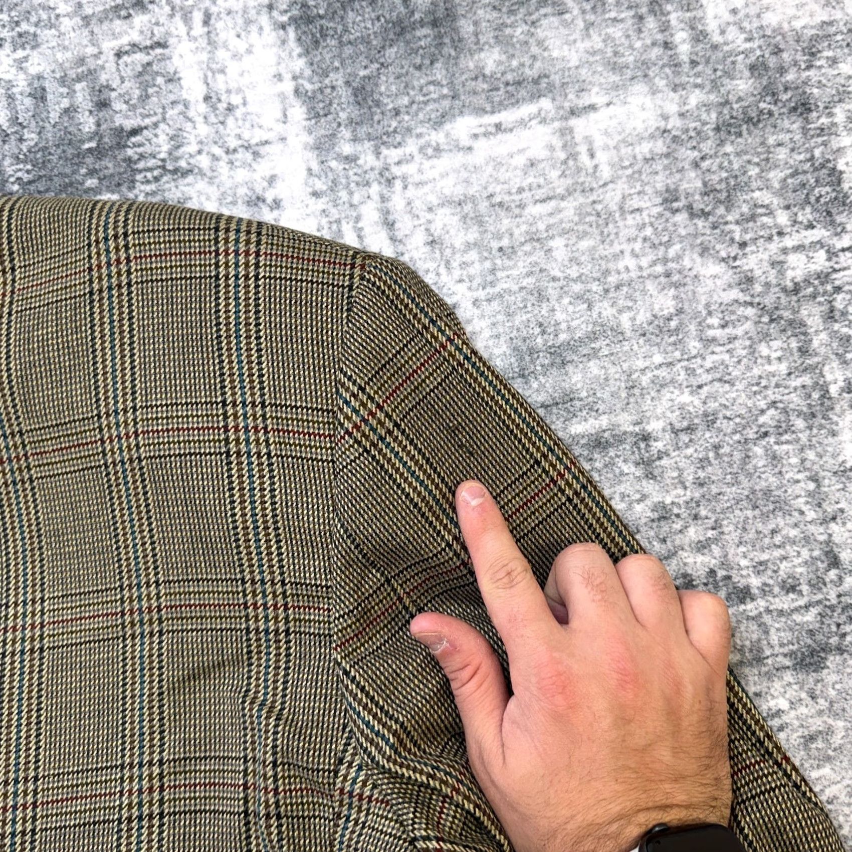 Nordstrom Nordstrom Blazer Jacket Mens 50L Brown Glen Plaid Silk Single-Breasted 2-Button Notch Lapel Ivy Old Money Style Size 50R - 4 Thumbnail