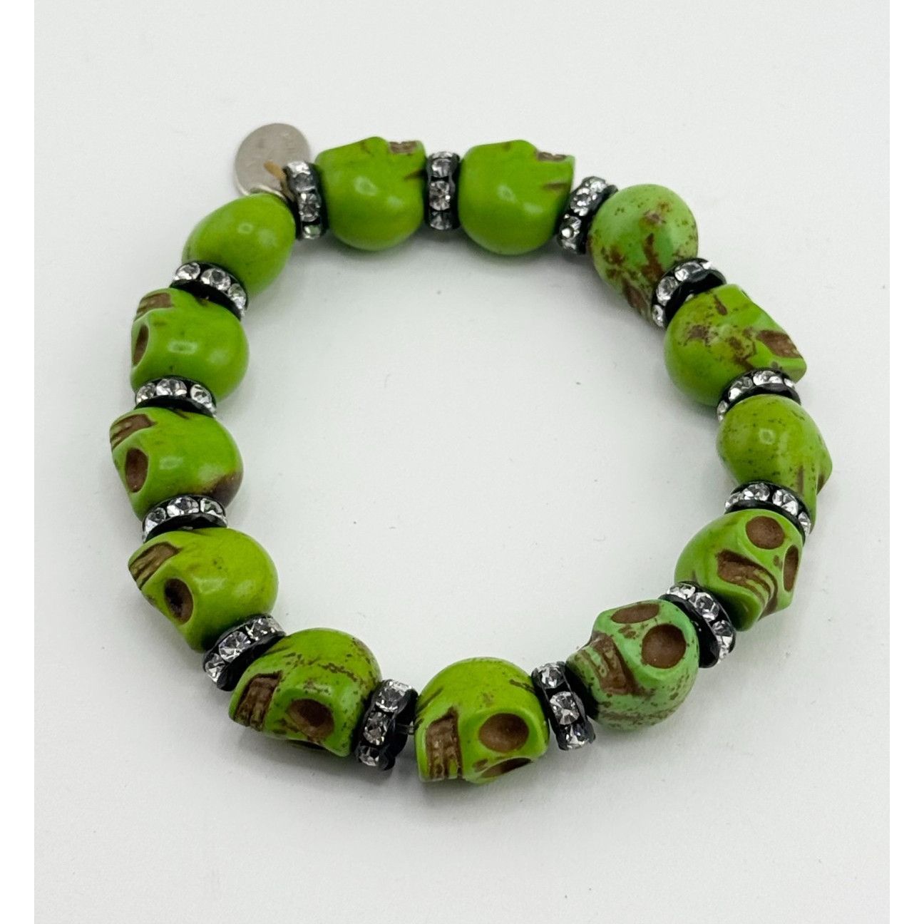 Vintage Vintage Green Howlite stone skull Halloween rhinestone stret Size ONE SIZE - 1 Thumbnail