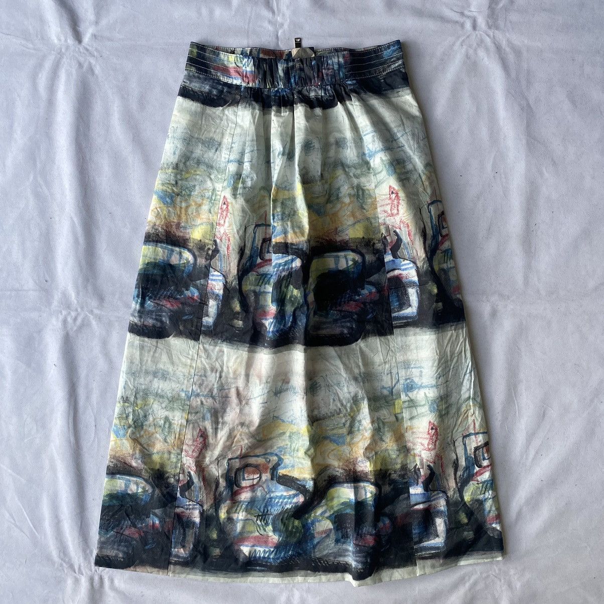 Burberry × Designer Artistic Abstract Printed Burberry A-Line Midi Skirt Size 26" / US 2 / IT 38 - 1 Thumbnail