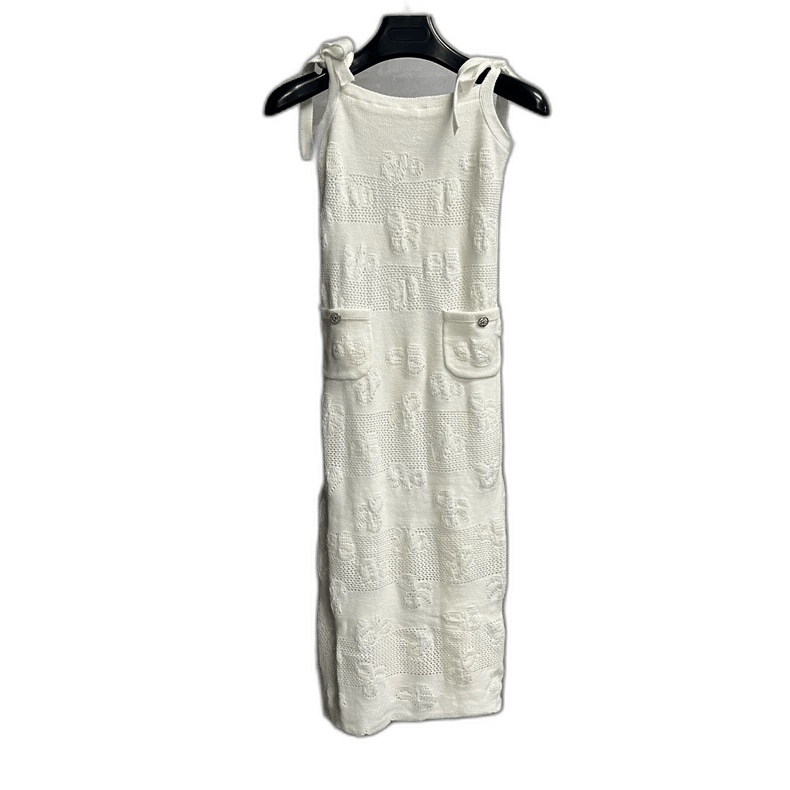 Chanel Chanel White Embossed Logo Dress Size 34 -2505 Size US 34 / EU 50 - 1 Thumbnail