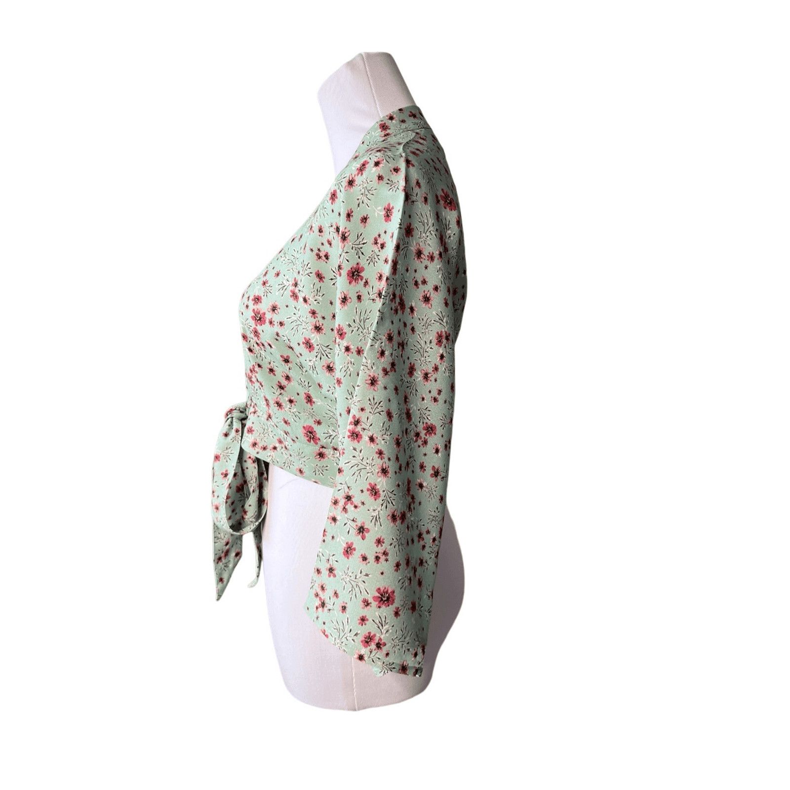 Other Blue Life Asher Green Floral Kimono Wrap Top Blouse SMALL Size S / US 4 / IT 40 - 2 Thumbnail