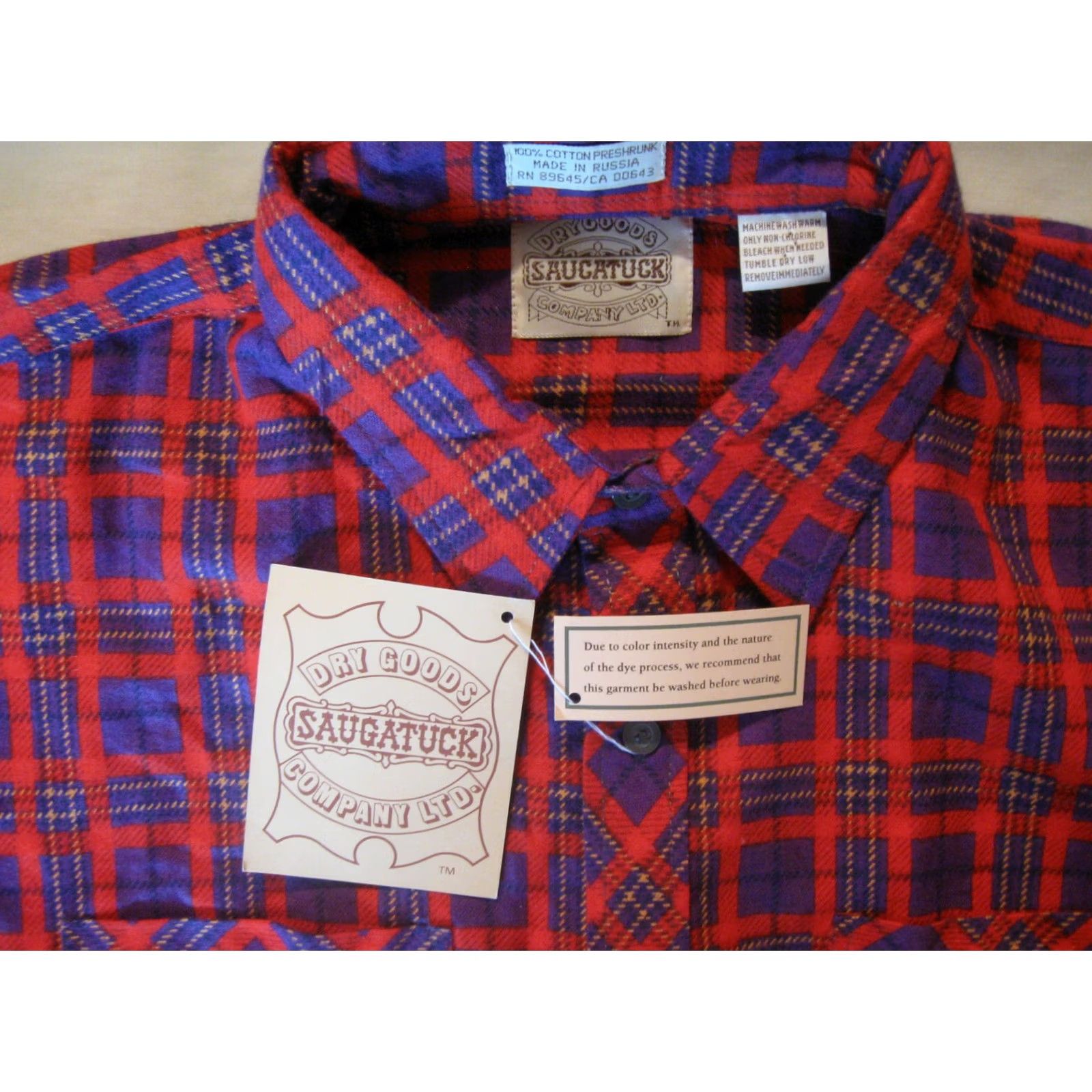 Vintage Saucatuck Men Flannel Shirt NEW Large Button-Down Western Plaid Cotton Long Sleeve Shirt Mens Red Vintage with Pockets Size US L / EU 52-54 / 3 - 3 Thumbnail