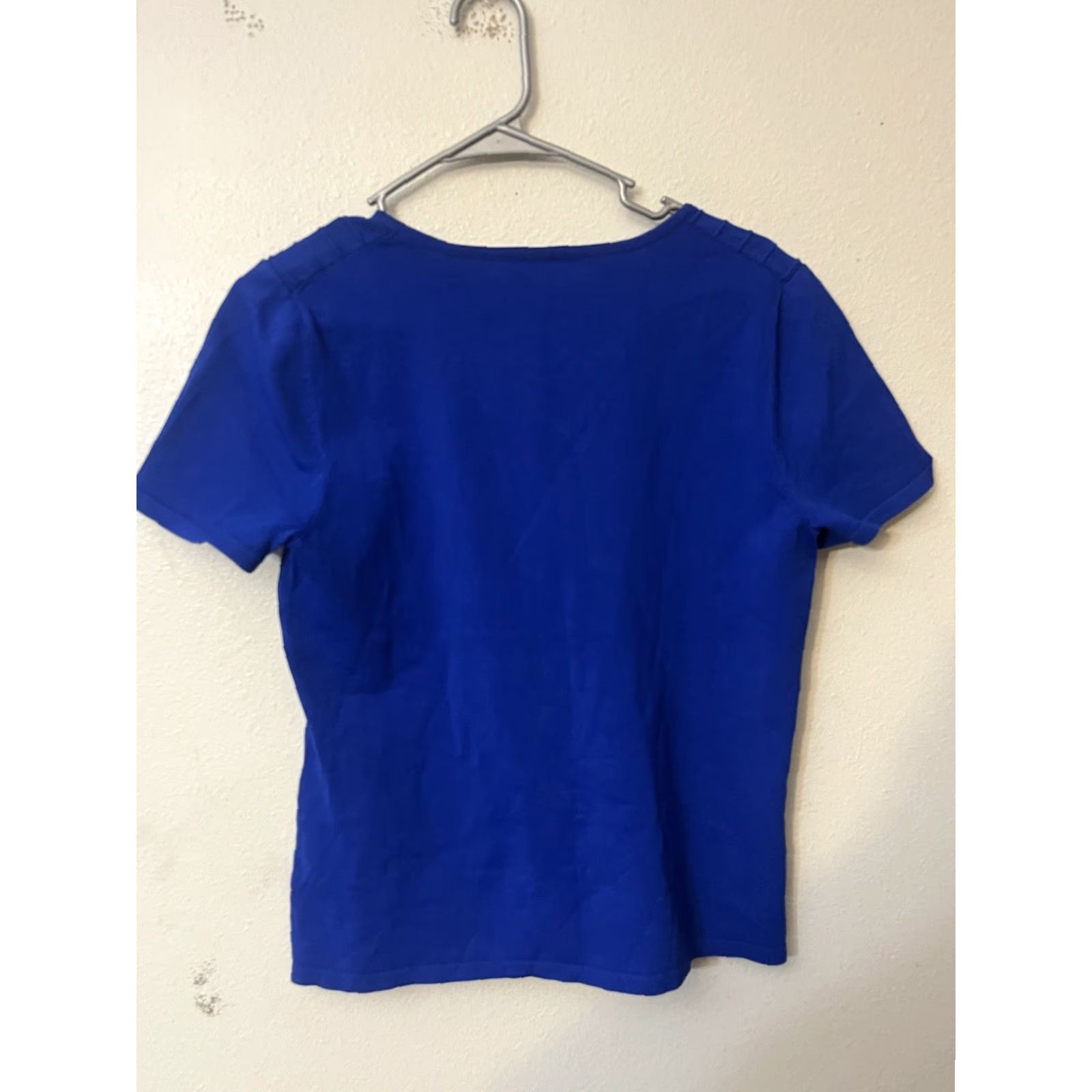 Vintage Cable & Gauge Tee Royal Blue Scoop Neck V-Cut Short Sleeves Beads Size PL Womens T-Shirt Vintage No Size 36" / US 14 / IT 50 - 3 Thumbnail