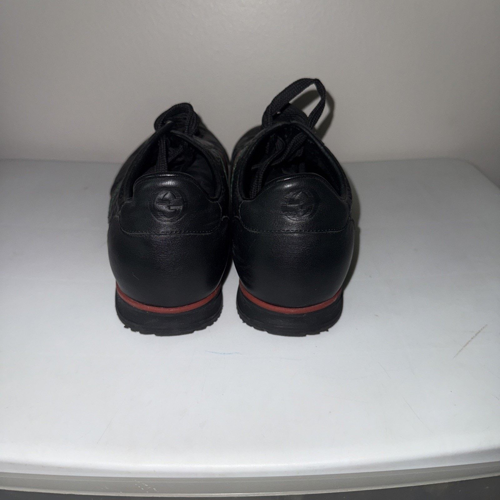 Gucci Authentic Gucci Men's Black Leather Web Sneakers Size 9.5 US Size US 9.5 / EU 42-43 - 3 Thumbnail