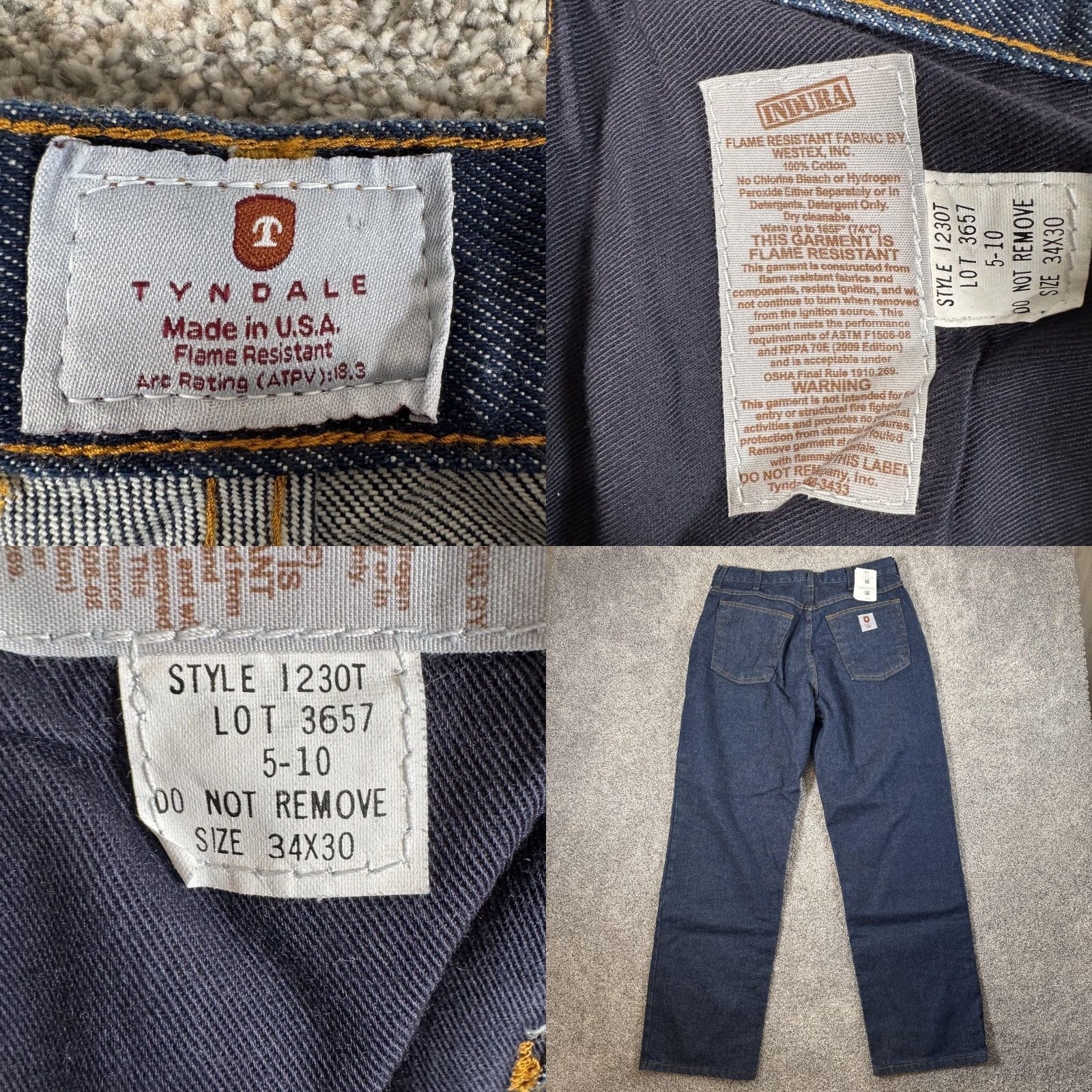 Vintage Tyndale Jeans Men 32x30 FR Flame-Resistant Blue Denim Indura I230T USA Zip Pockets 5-Pocket Mens Straight Jeans Size US 34 / EU 50 - 8 Thumbnail