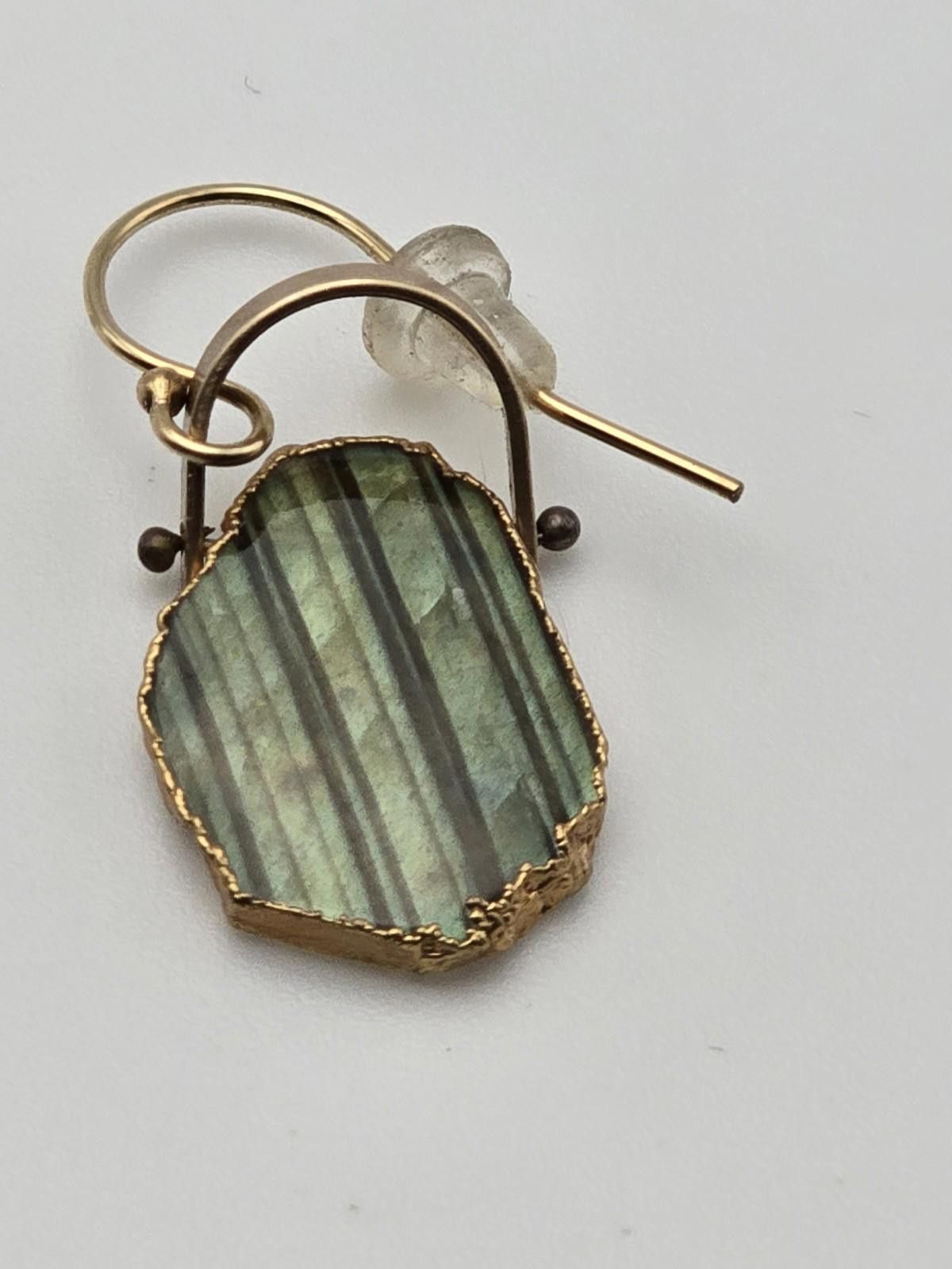 Studio D'Artisan Labradorite Slice Earrings 14K GF Strong Flash Boho Artisan Size ONE SIZE - 5 Thumbnail