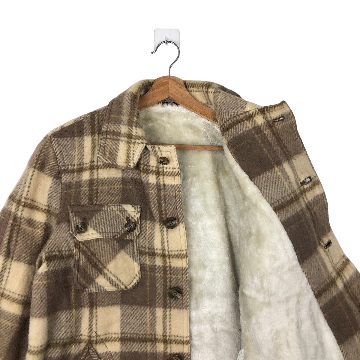 Flannel 🔥VINTAGE FLANNEL JACKET TARTAN DESIGN WOOL MINK FUR LINING Size US L / EU 52-54 / 3 - 9 Thumbnail