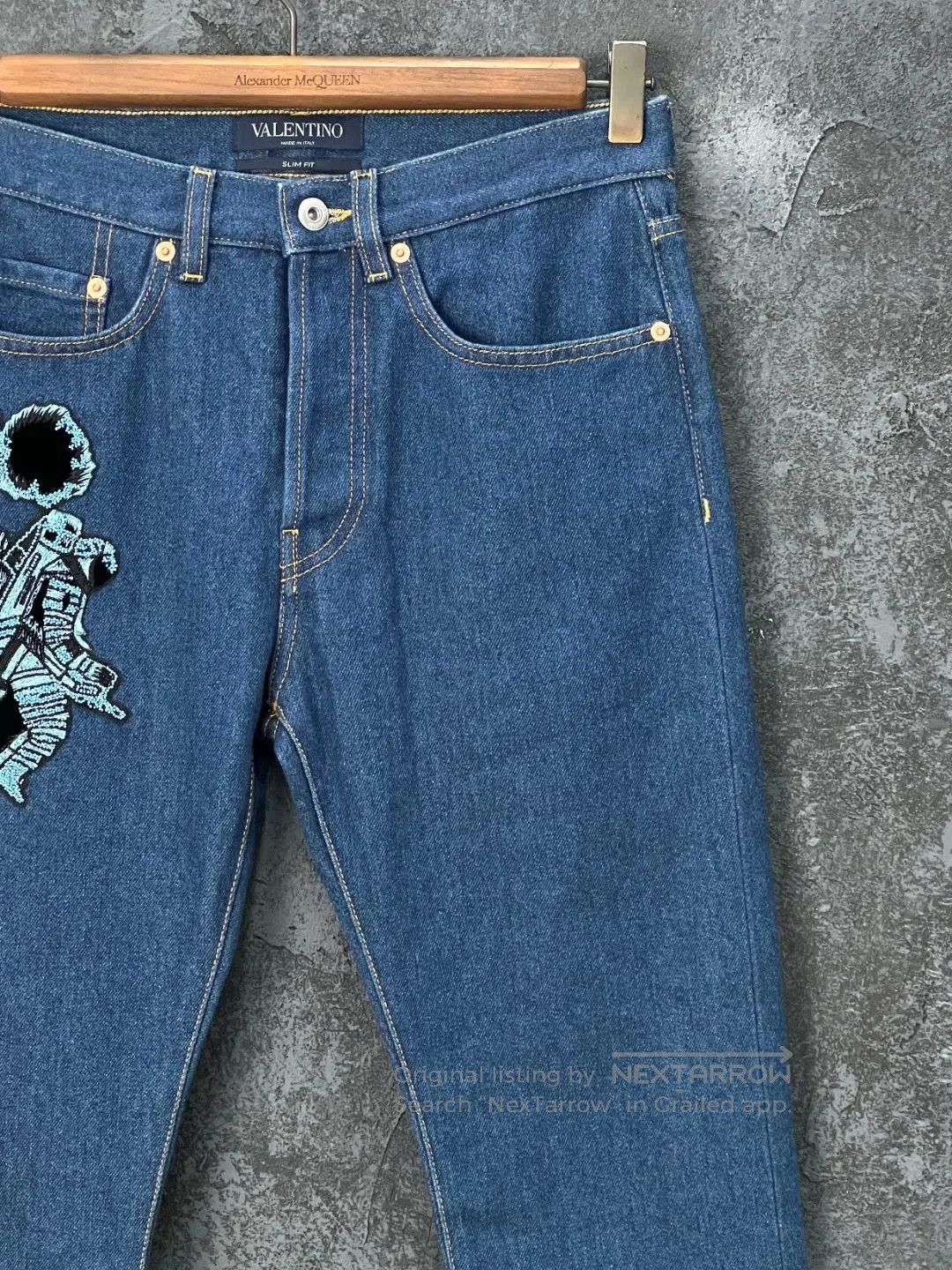 Valentino Blue Embroidered Denim Jeans.