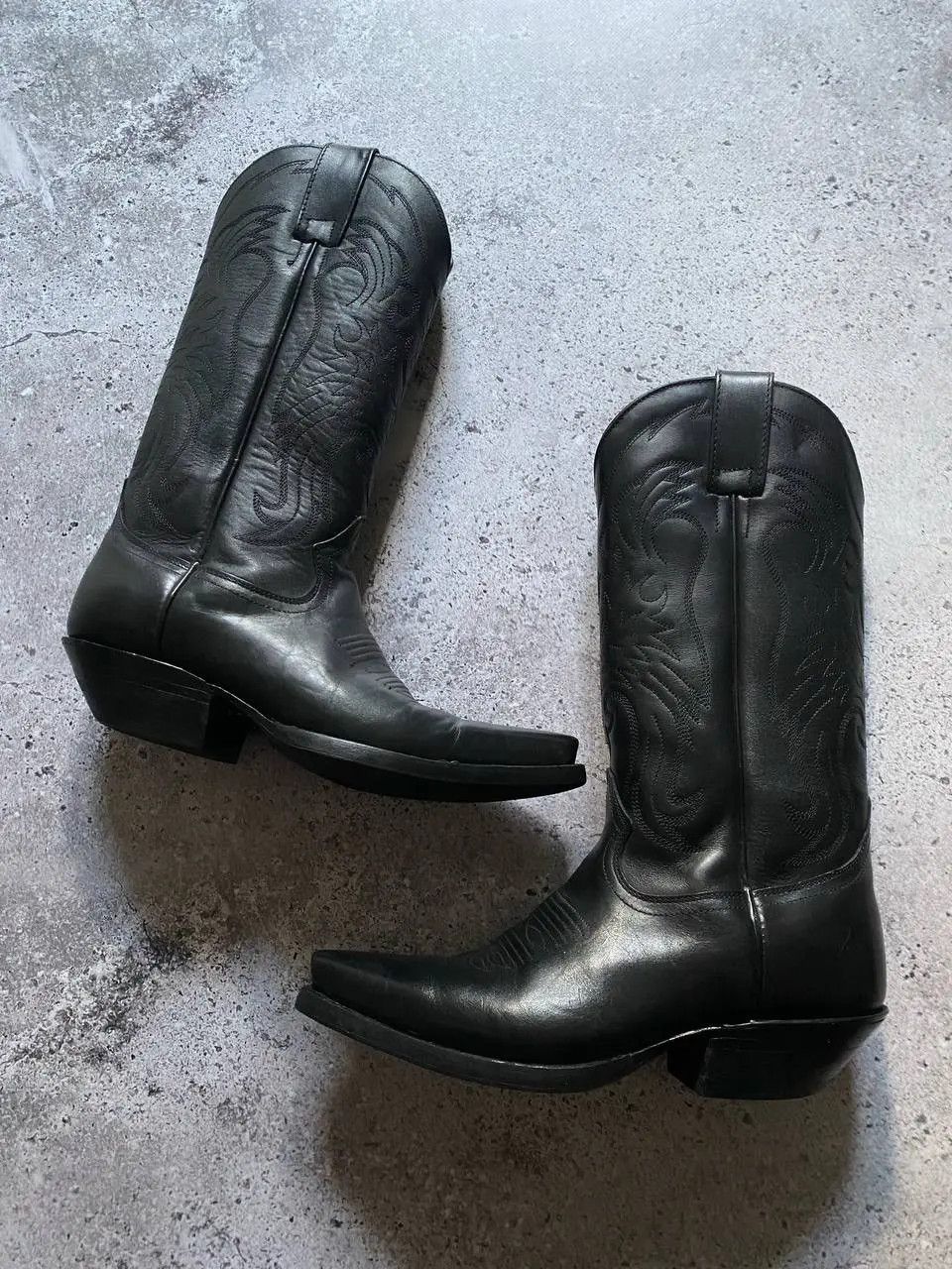 Leather VINTAGE 90s USA BLACK LEATHER WESTERN COWBOY BOOTS Size US 5.5 / EU 38 - 2 Thumbnail