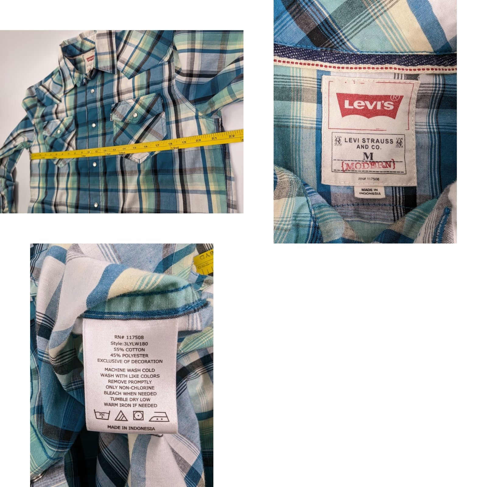 Levi's Levis Blue Plaid Long Sleeve Shirt Mens M Collared Button-Up Western Casual Size US M / EU 48-50 / 2 - 8 Thumbnail