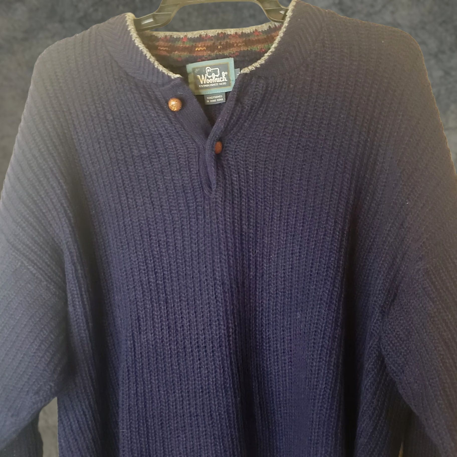Vintage Woolrich Sweater Wool Men's L Henley Collar Leather Button Long Sleeve Blue Fall Winter Size US L / EU 52-54 / 3 - 1 Thumbnail