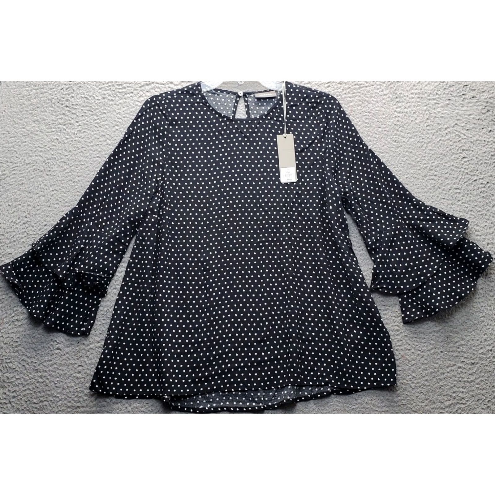 Bell Sussan Blouse Womens Size 8 Multicolor Polka Dot Bell Sleeve Round Neck Back Keyhole Shirt Size M / US 6-8 / IT 42-44 - 2 Thumbnail