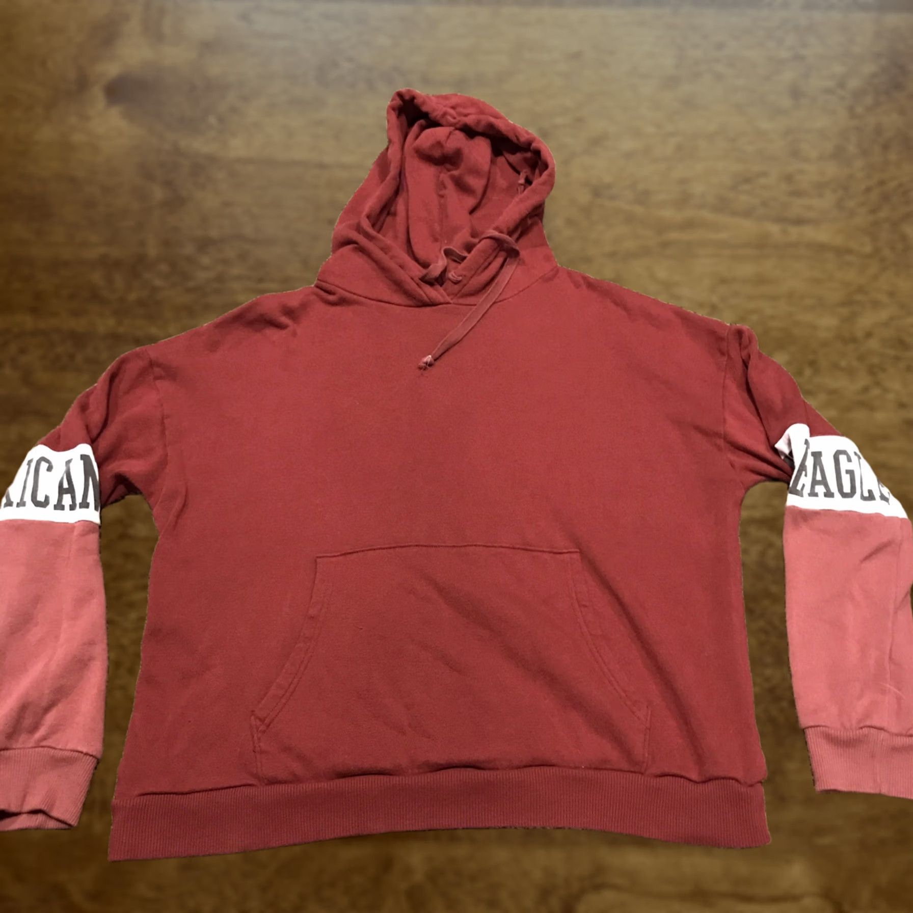 American Eagle Outfitters american eagle Outfitters Womens Hoodie S Red 2 tone Cotton Blend Crew Neck Pullover Logo fleece Hooded 23” 22” length Size S / US 4 / IT 40 - 1 Thumbnail
