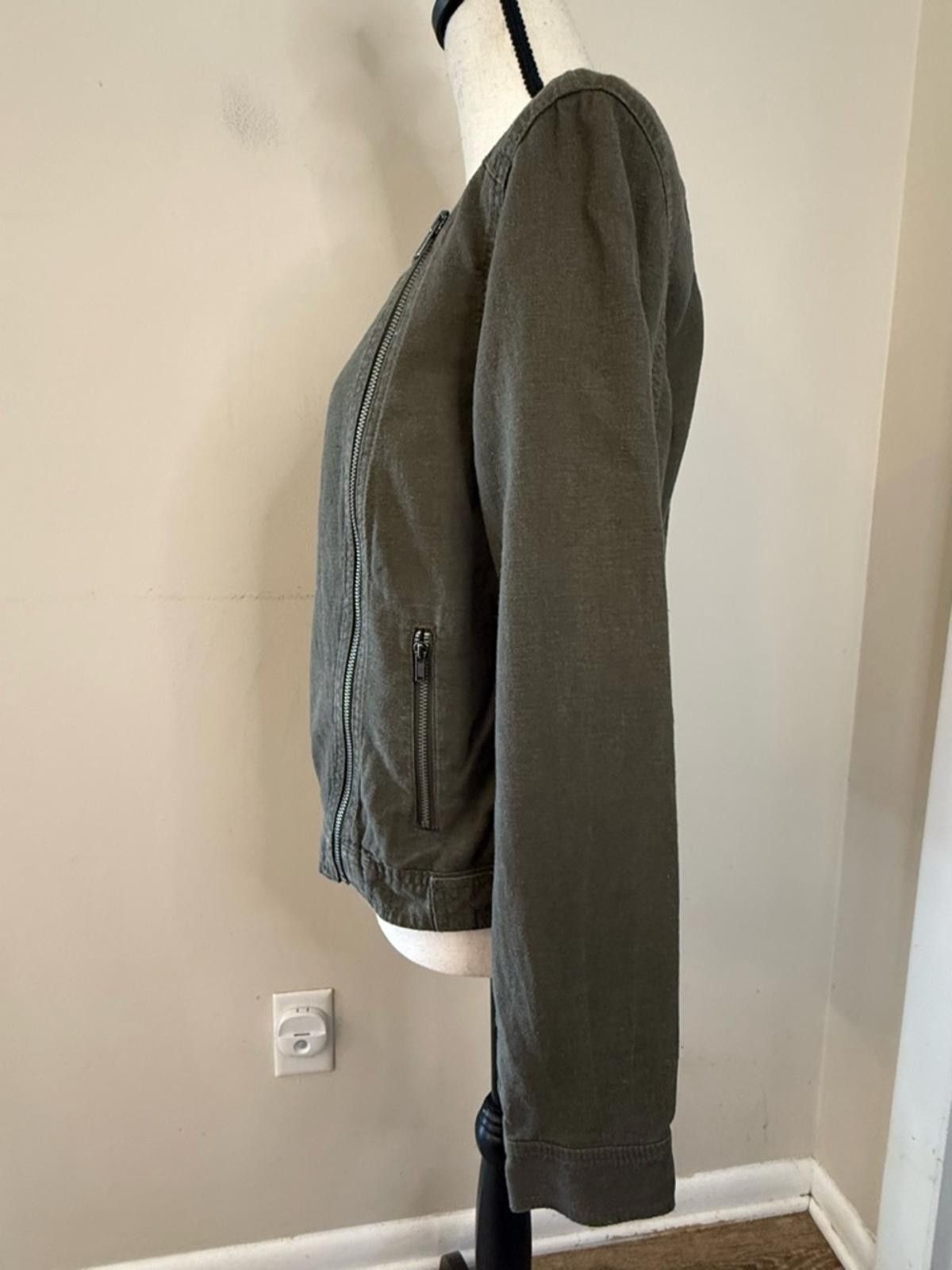 Gap Gap army green linen viscose lightweight moto jacket SZ SM Size S / US 4 / IT 40 - 3 Thumbnail