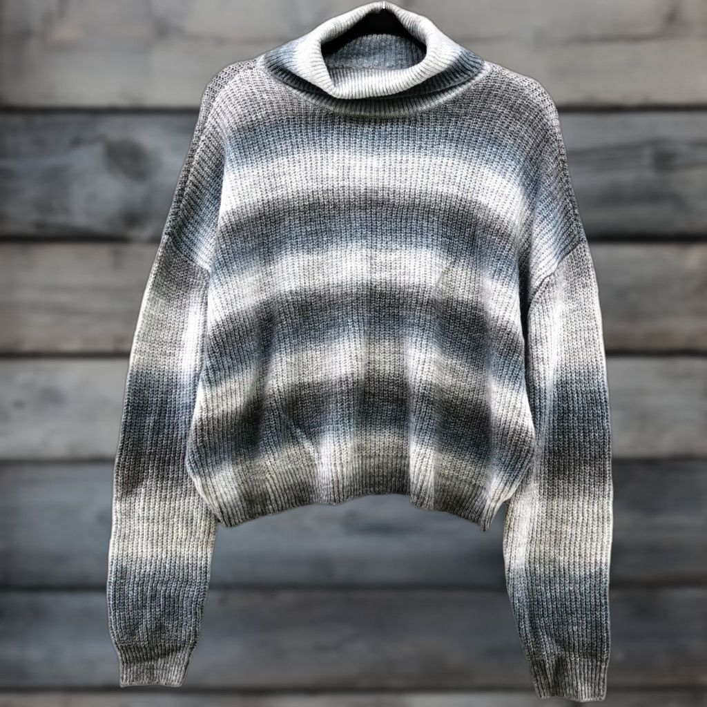 Vintage VINTAGE Hooked Up by IOT Blue Gray Striped Ombre Turtleneck Sweater Womens M Relaxed Pullover Bohemian Size M / US 6-8 / IT 42-44 - 1 Thumbnail