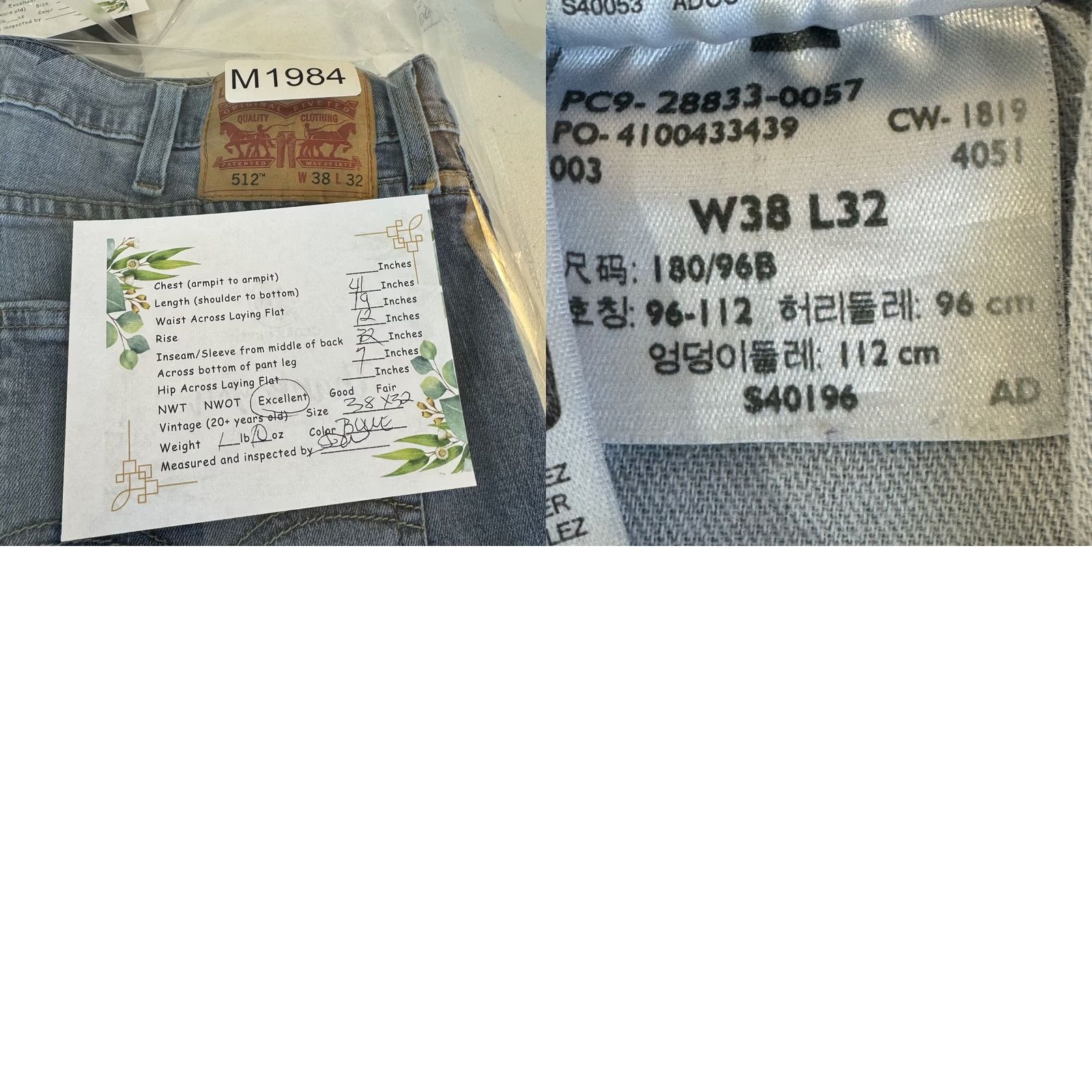 Levi's VINTAGE Levis 512 Slim Tapered Jeans Mens 38x32 Blue Denim Mid Rise Zip Fly Size US 38 / EU 54 - 8 Thumbnail