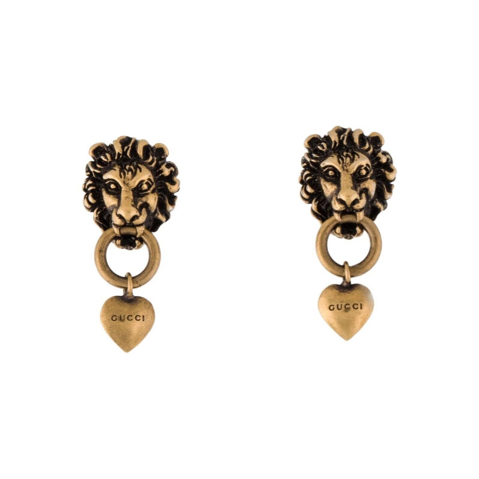 Gucci NEW GUCCI LION HEAD AND HEART EARRINGS GOLD TONE METAL Size ONE SIZE - 2 Thumbnail